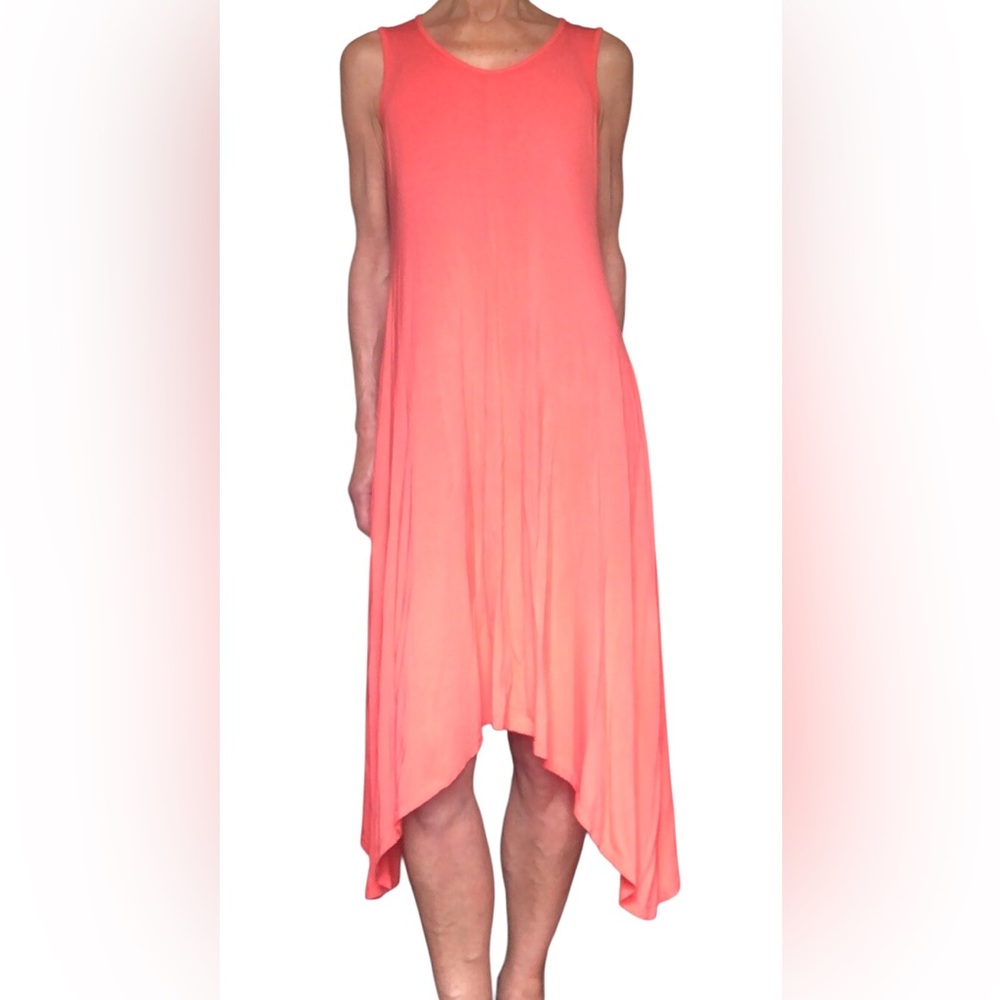 Sleeveless Coral Asymmetrical Flowing Hem Dress